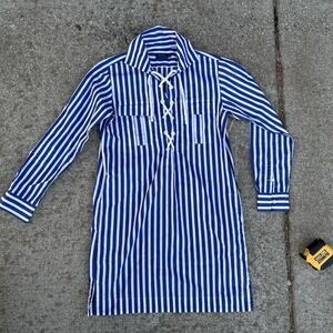 Ralph Lauren Nautical Lace Up Front Tunic Top Blue Stripe WOMENS SIZE Small